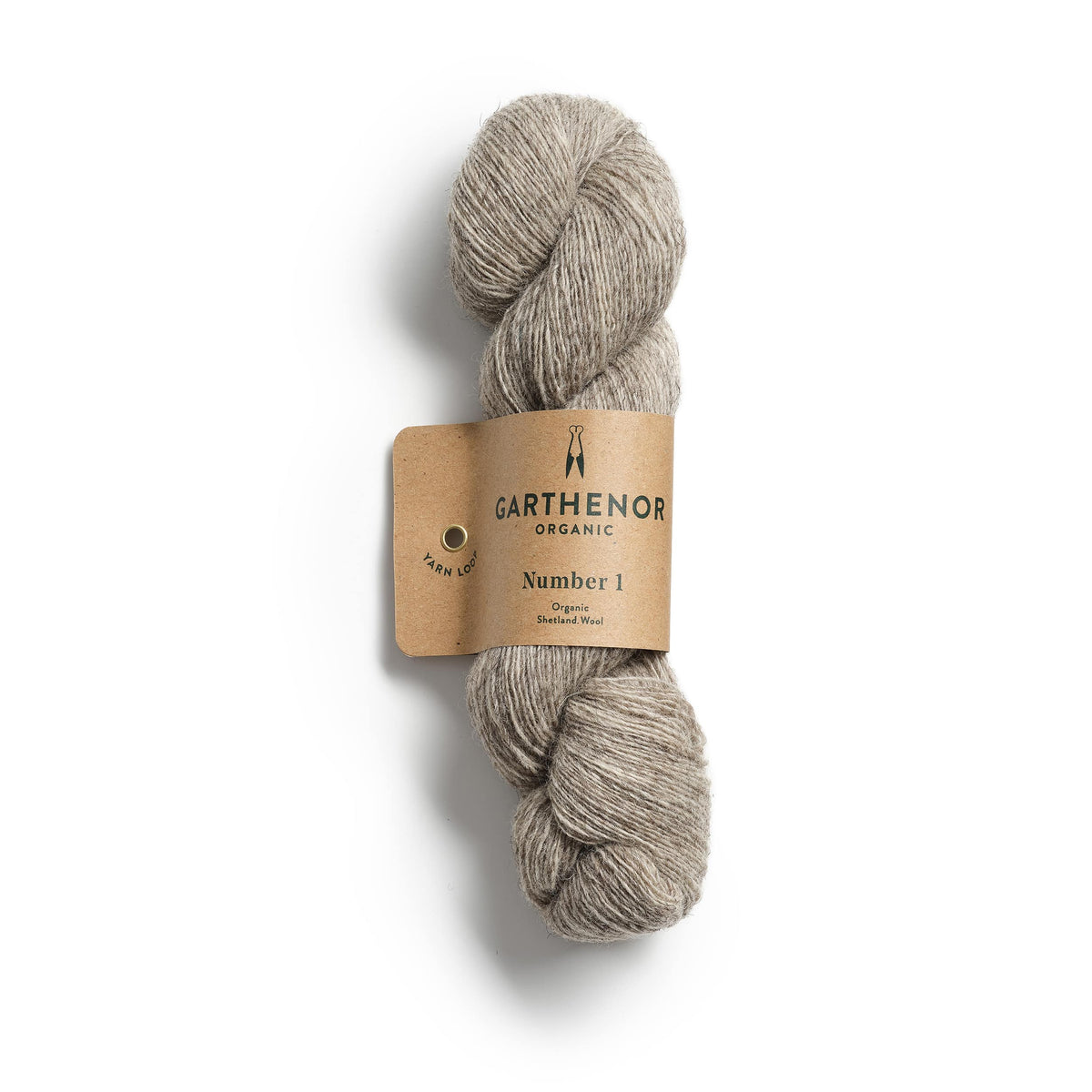 Close-up of Garthenor Organic’s Number 1 (Previous Spin) laceweight yarn in Boulder – an undyed, mid-grey Shetland wool.